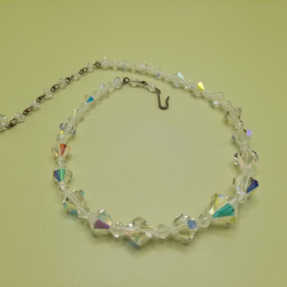 Vintage 1950s Aurora Borealis Crystal Bead Single Strand Necklace, 15 Inches - Picture 3 of 11
